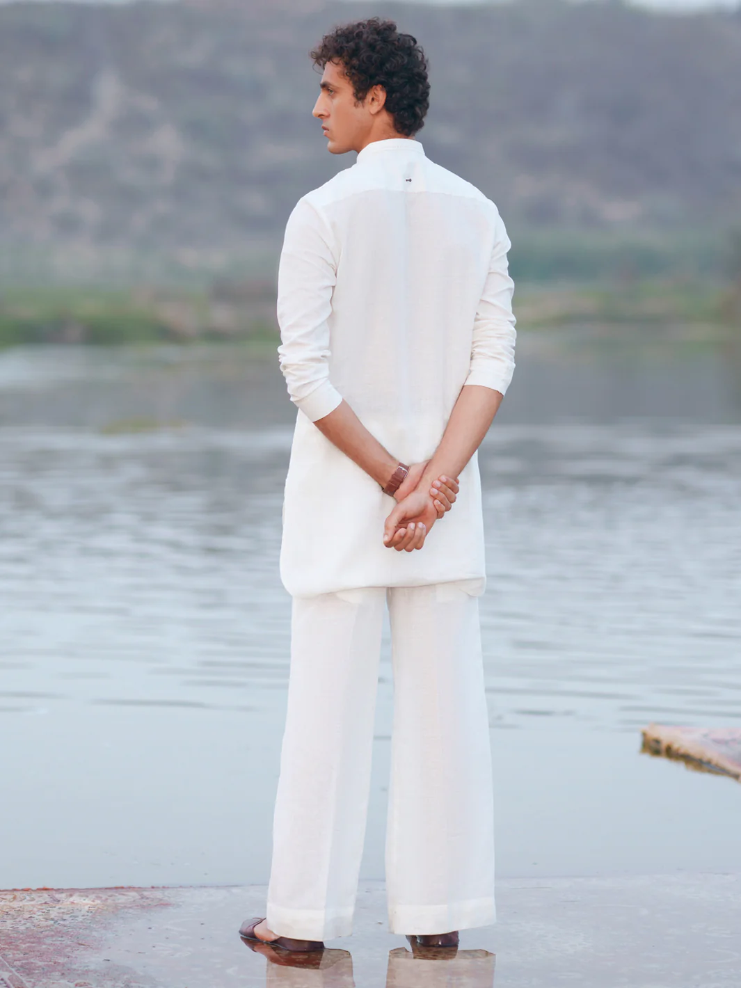 WHITE COTTON KURTA TROUSERS | AL-KT-3240/AM-15002A - Image 3