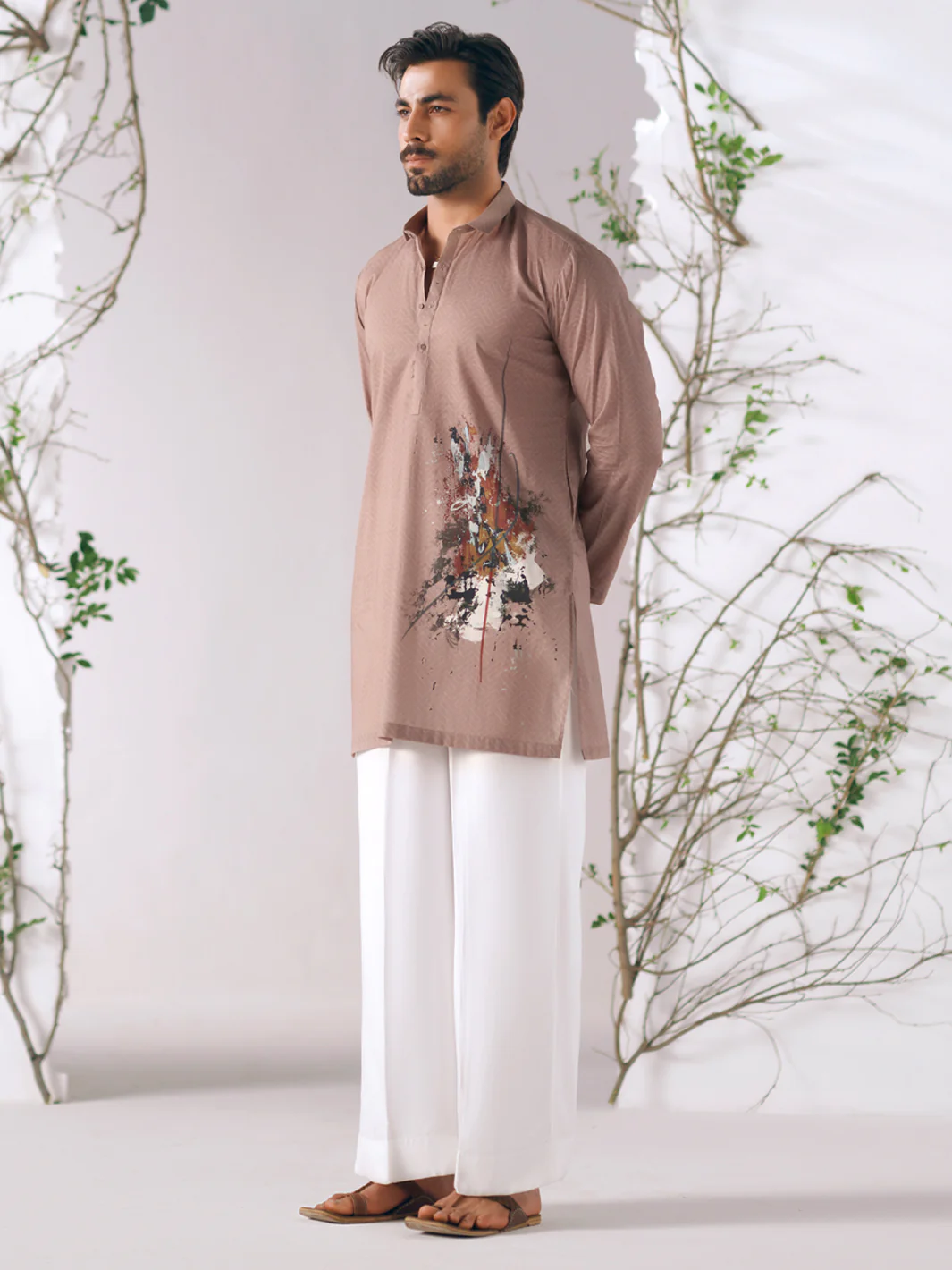 BEIGE COTTON KURTA TROUSERS | AL-KT-3411/AM-6311I - Image 3
