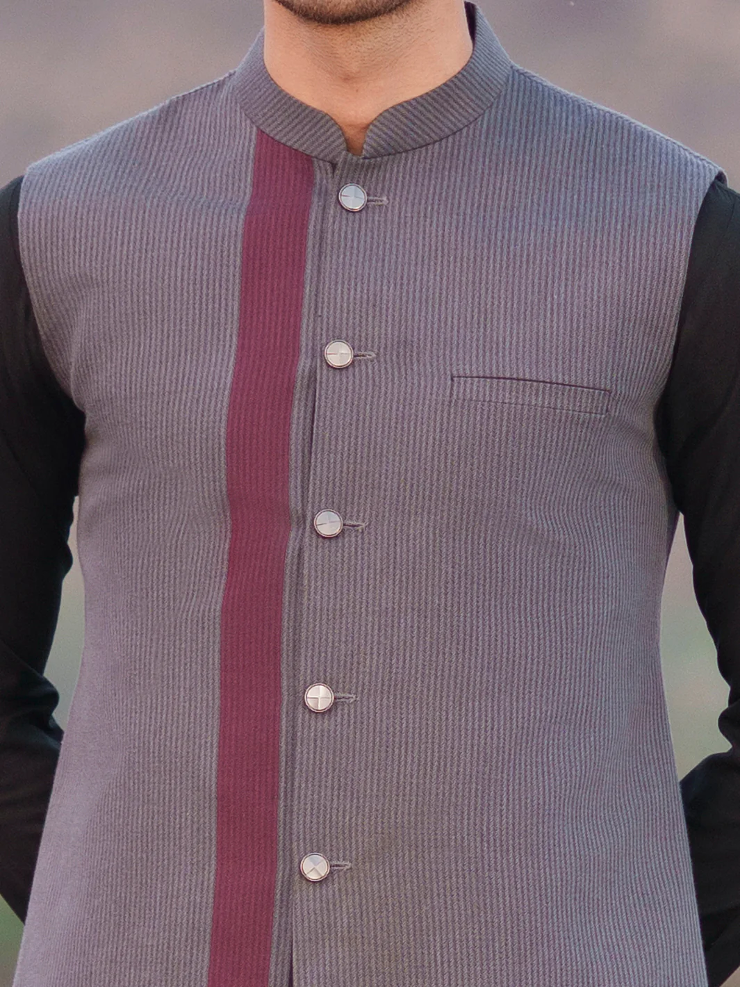 GREY COTTON WAISTCOAT | AL-WC-622/AM-6259A - Image 4