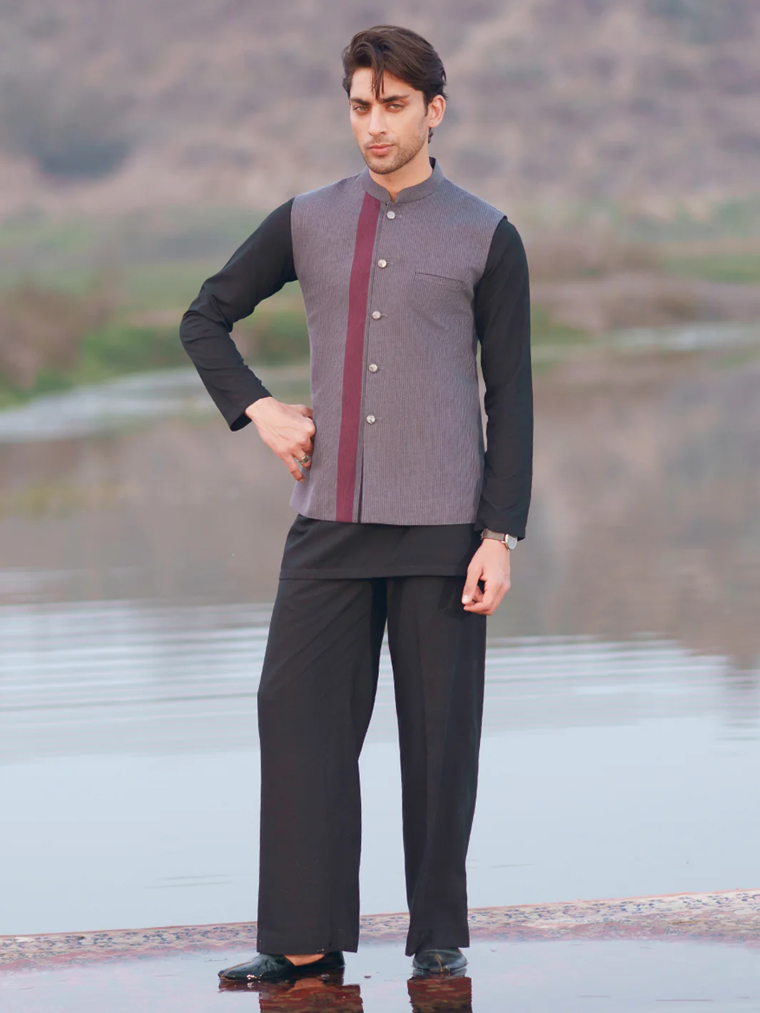GREY COTTON WAISTCOAT | AL-WC-622/AM-6259A - Image 5