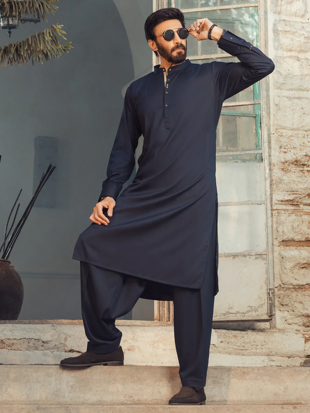 MIDNIGHT BLUE BLENDED KAMEEZ SHALWAR | ALET-KS-3013/AM-6353C