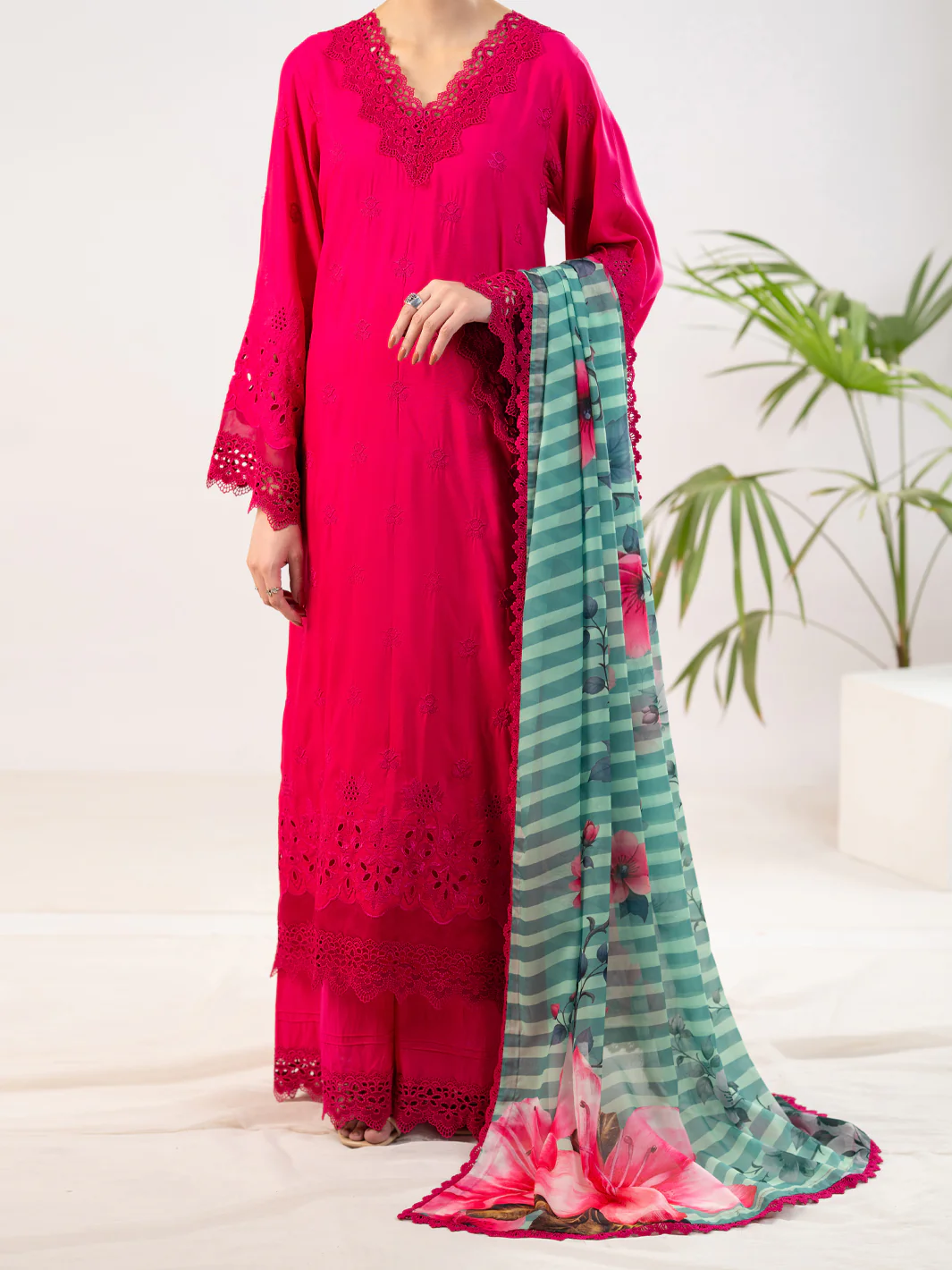 FUCHSIA POLY-LAWN 3PC STITCHED | ALP-3PS-2343/S FB-2343A