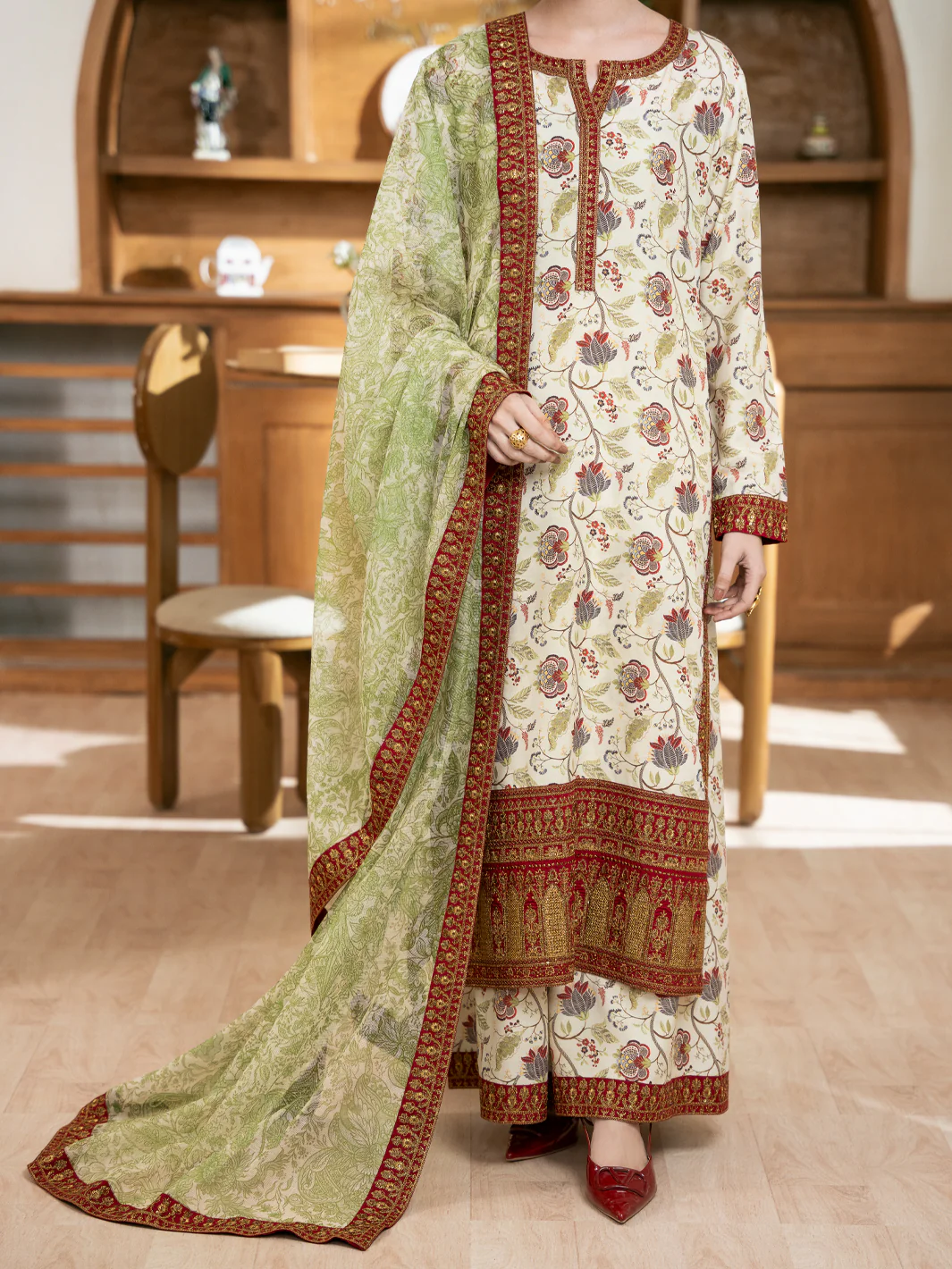 CREAM POLY LAWN 3PC STITCHED | ALP-3PS-2362/S FB-2362A