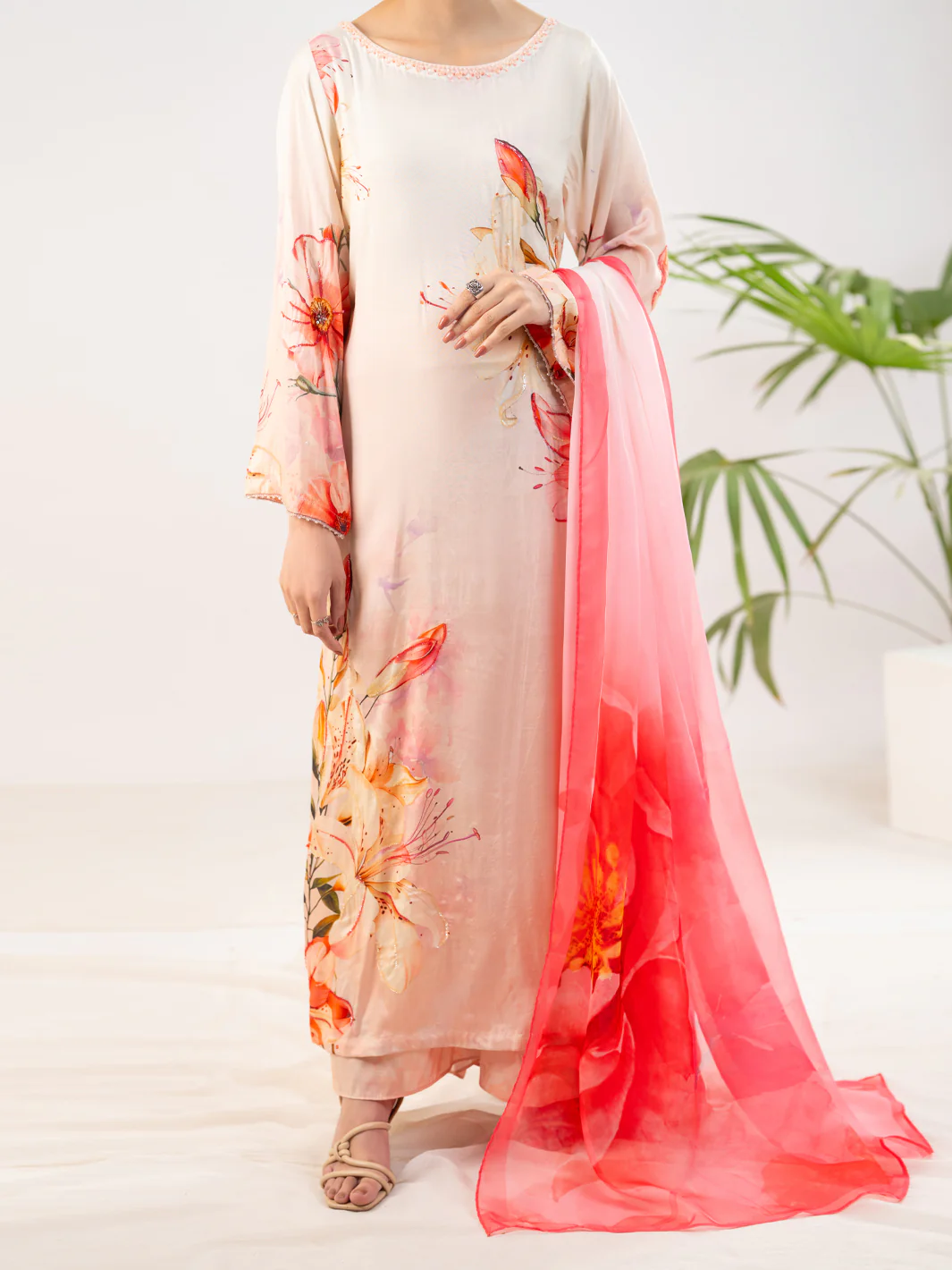 PEACH THAI SILK 3PC STITCHED | ALP-3PS-2371/S FB-2371A