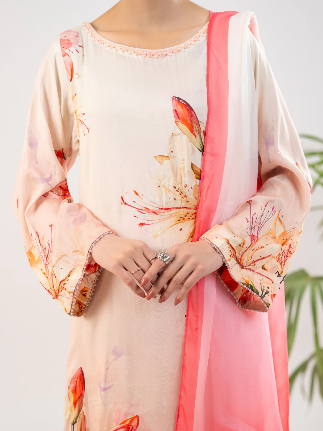 PEACH THAI SILK 3PC STITCHED | ALP-3PS-2371/S FB-2371A - Image 2