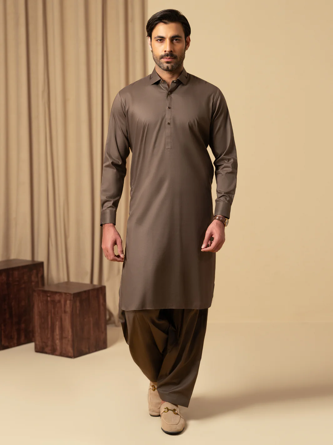 BROWN COTTON KAMEEZ SHALWAR | ALWA-KS-583/AM-6347F