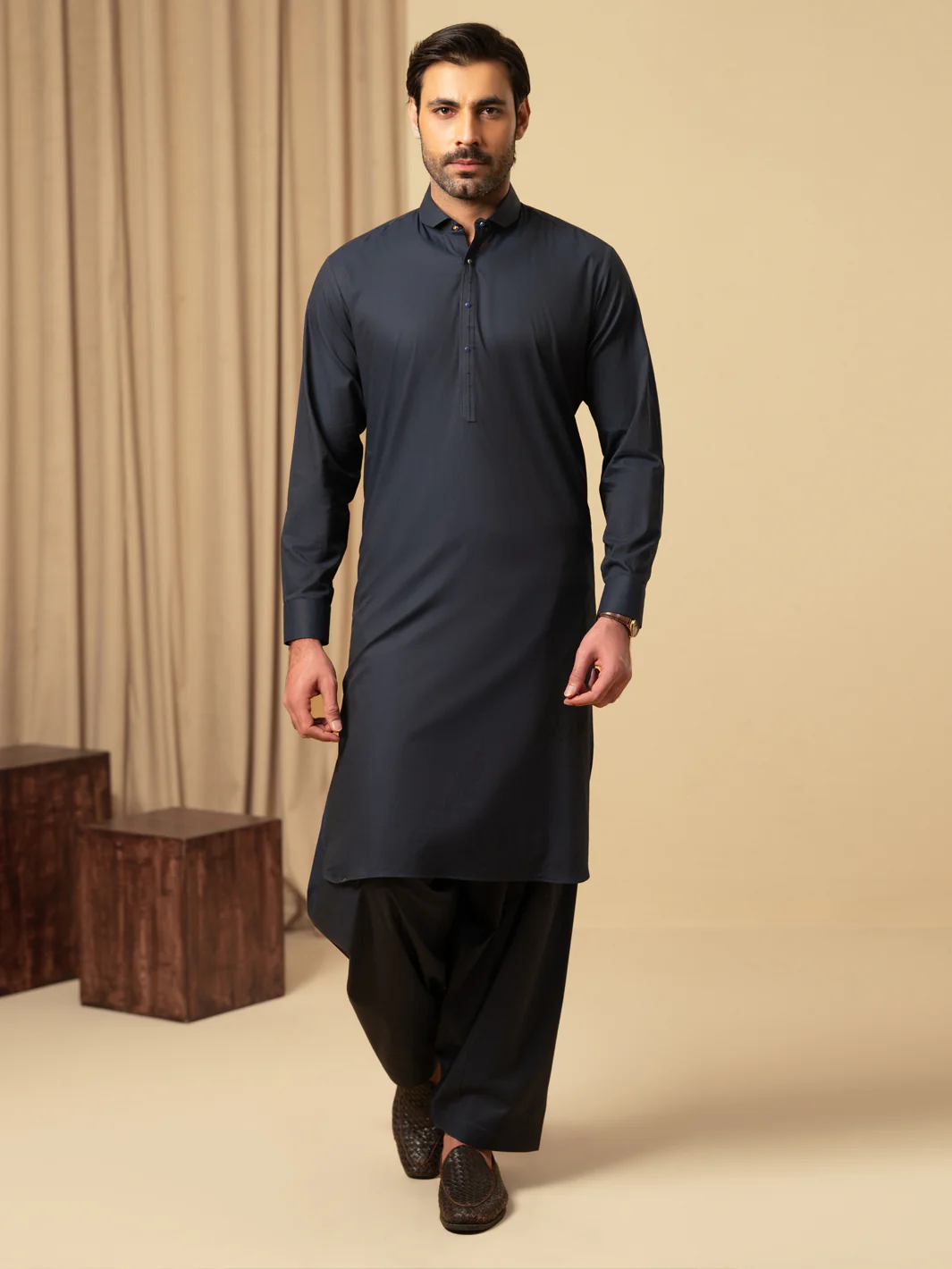MIDNIGHT BLUE COTTON KAMEEZ SHALWAR | ALWA-KS-586/AM-6344D