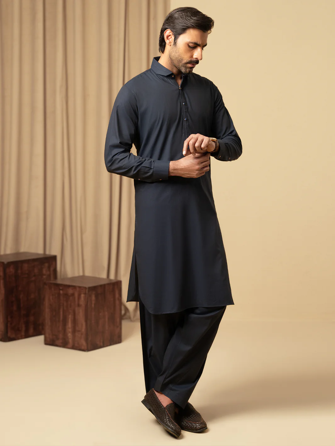 MIDNIGHT BLUE COTTON KAMEEZ SHALWAR | ALWA-KS-586/AM-6344D - Image 5