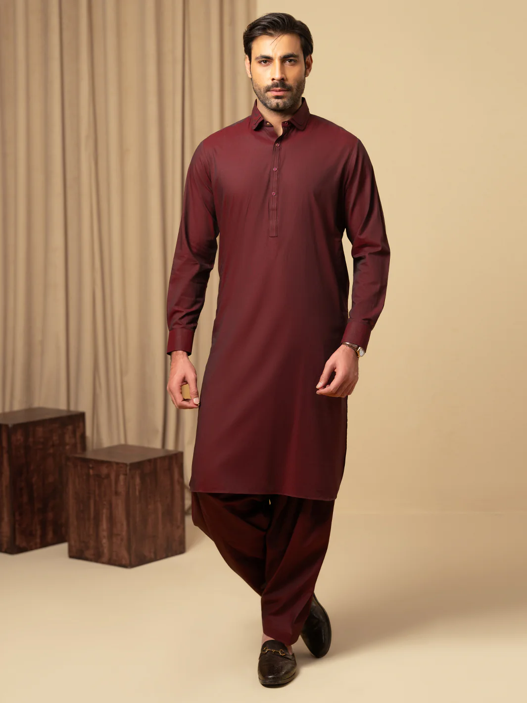 MAROON COTTON KAMEEZ SHALWAR | ALWA-KS-591/AM-6344E