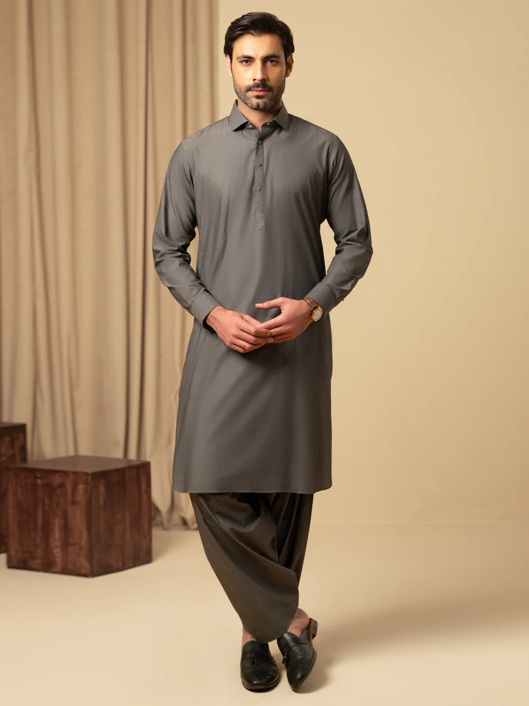 GREY COTTON KAMEEZ SHALWAR | ALWA-KS-597/AM-6344A
