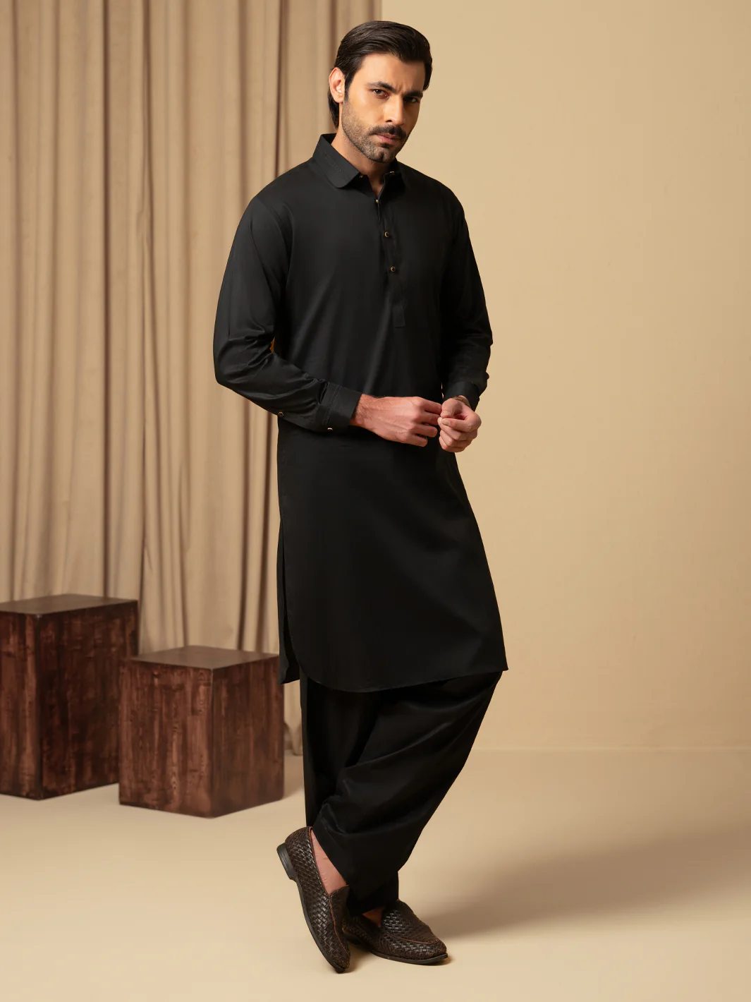 BLACK COTTON KAMEEZ SHALWAR | ALWA-KS-600/AM-6347C