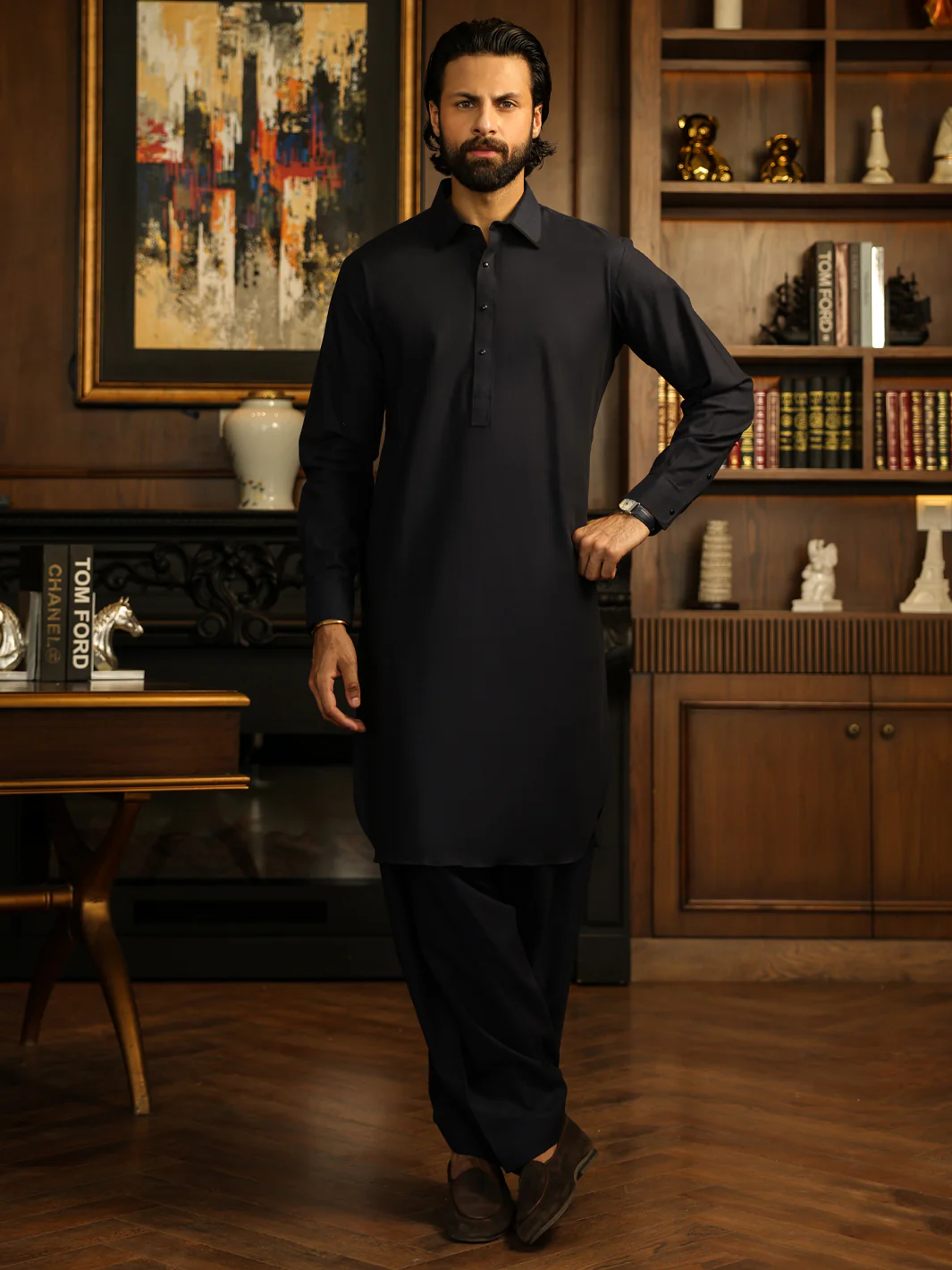 NAVY BLUE KAMEEZ SHALWAR | ALWA-KS-633/AM-15137