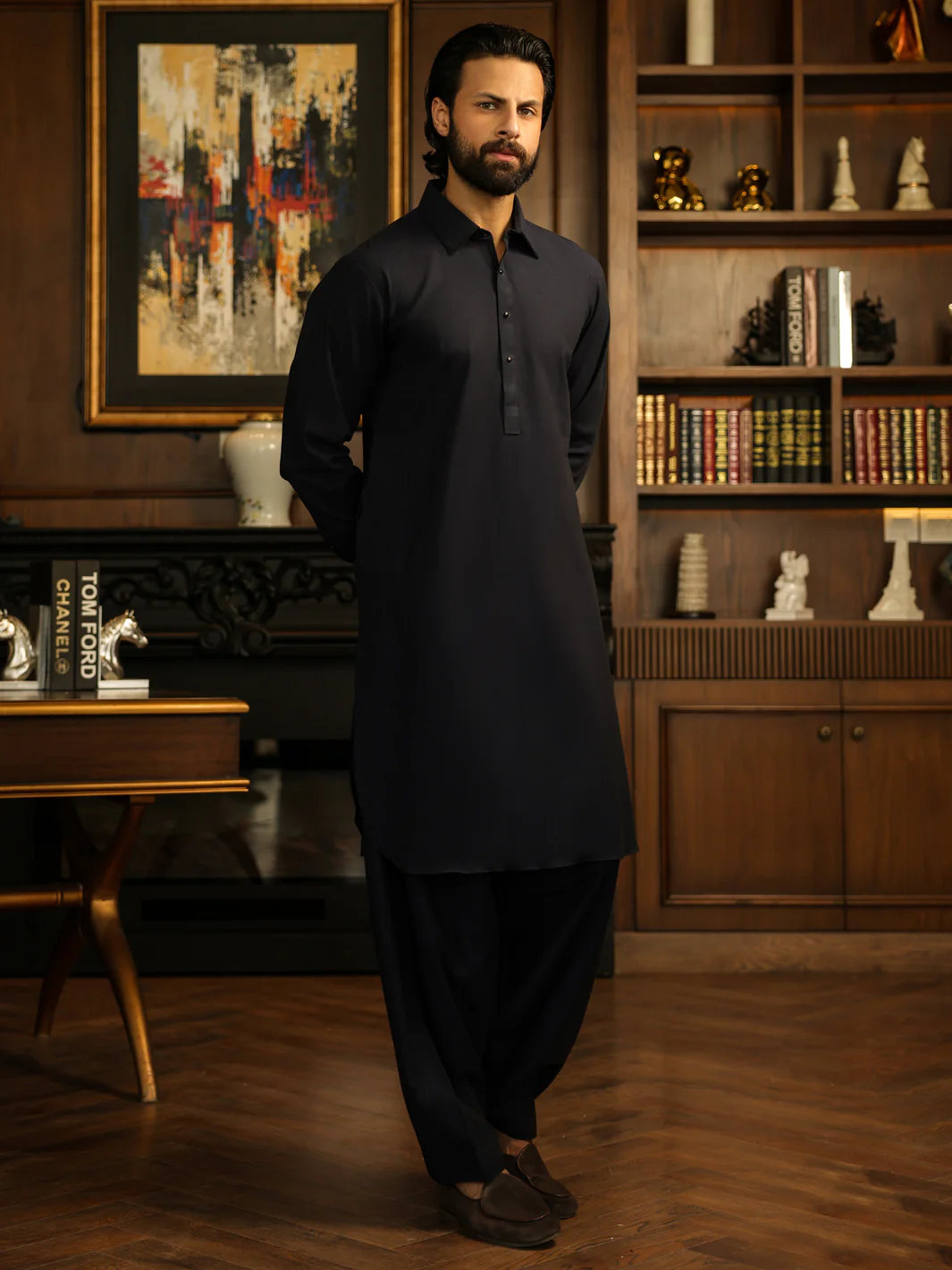 NAVY BLUE KAMEEZ SHALWAR | ALWA-KS-633/AM-15137 - Image 4
