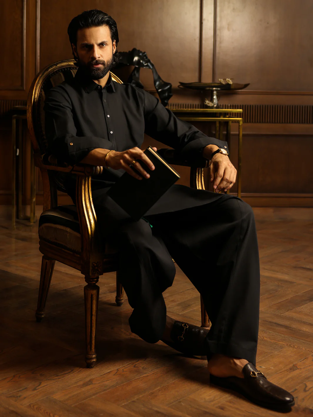 BLACK KAMEEZ SHALWAR | ALWA-KS-634/AM-15137 - Image 3