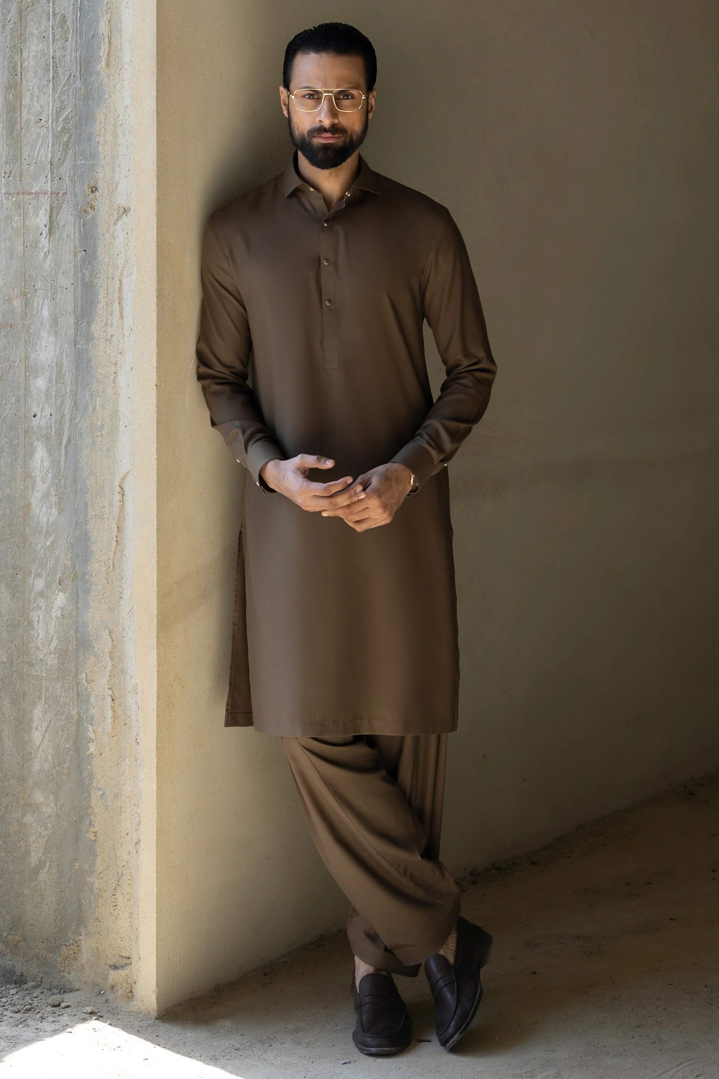 OLIVE BLENDED KAMEEZ SHALWAR | CCMKS-S-39635-B4