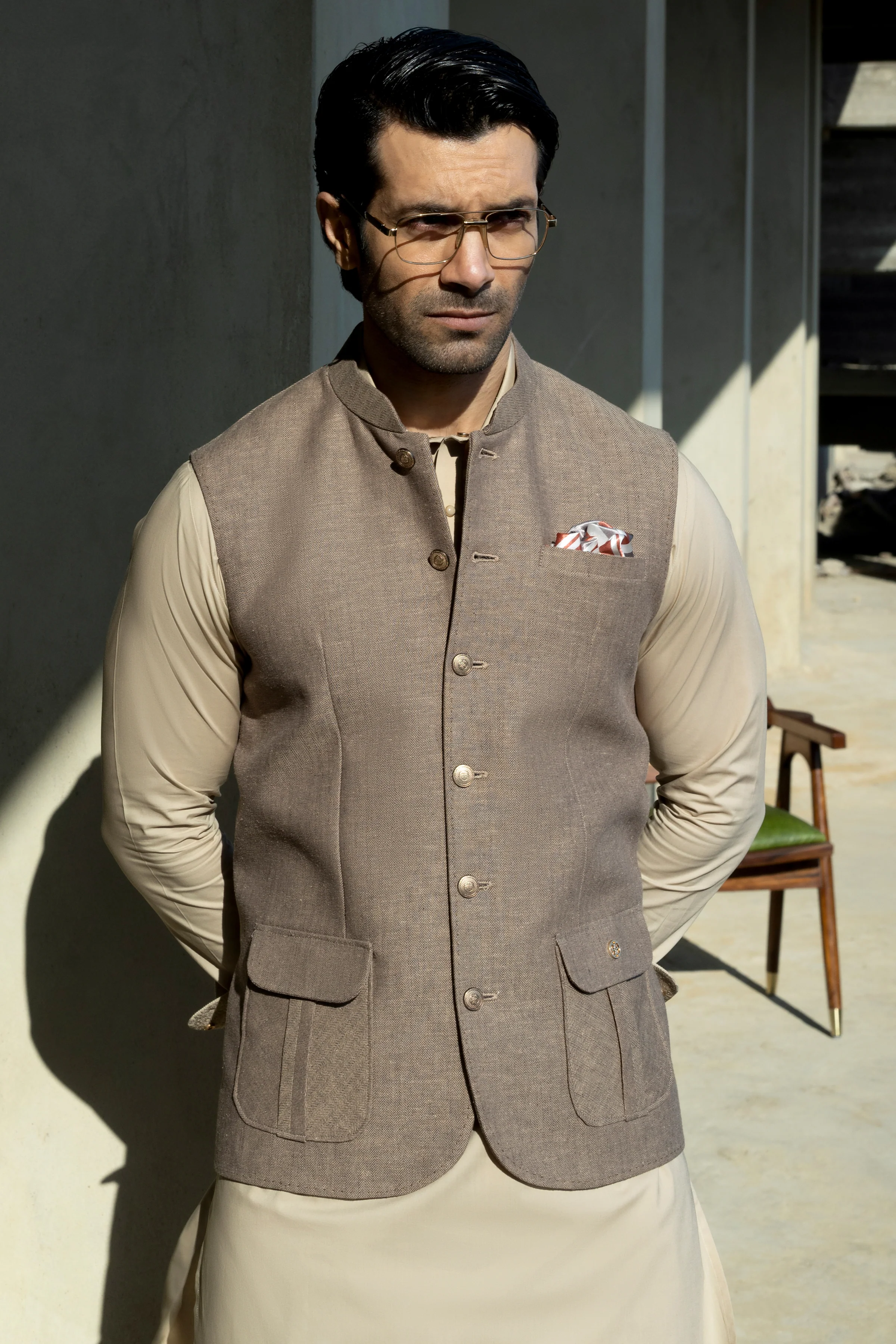 KHAKI COTTON KAMEEZ SHALWAR | CCMKS-S-39653-A4 - Image 5