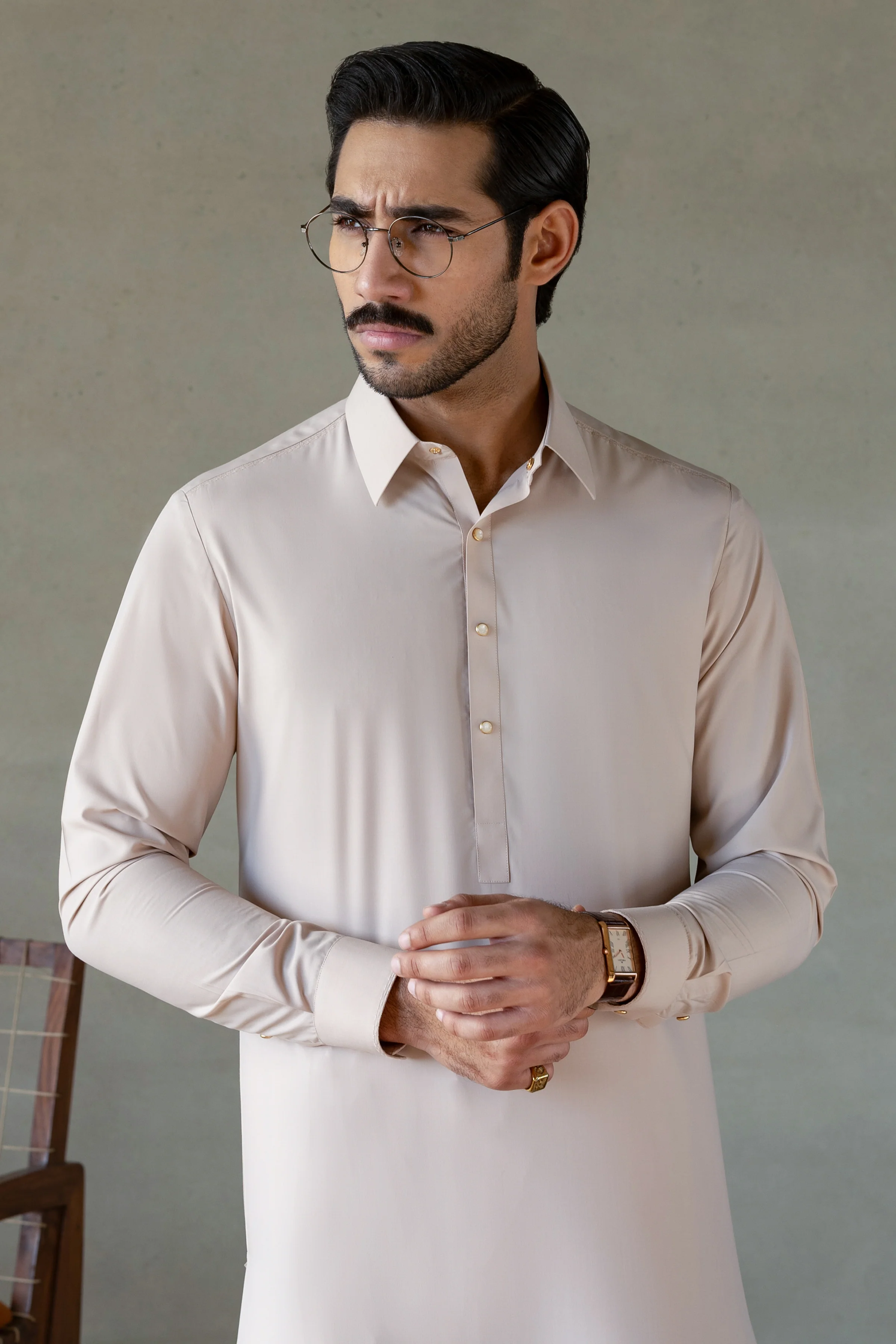 LIGHT BEIGE KAMEEZ SHALWAR | CCMKS-S-39659-A4 - Image 4