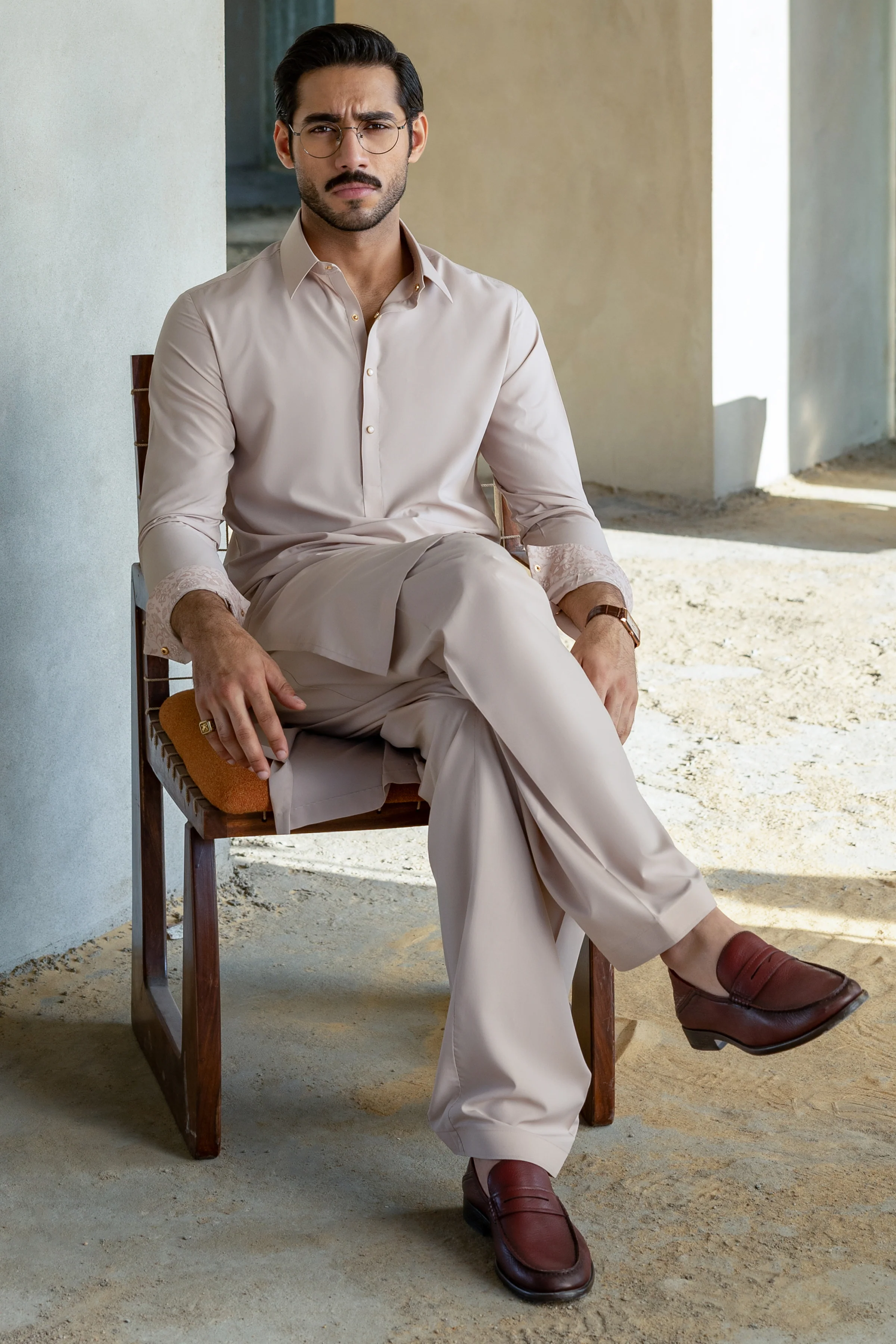 LIGHT BEIGE KAMEEZ SHALWAR | CCMKS-S-39659-A4 - Image 6