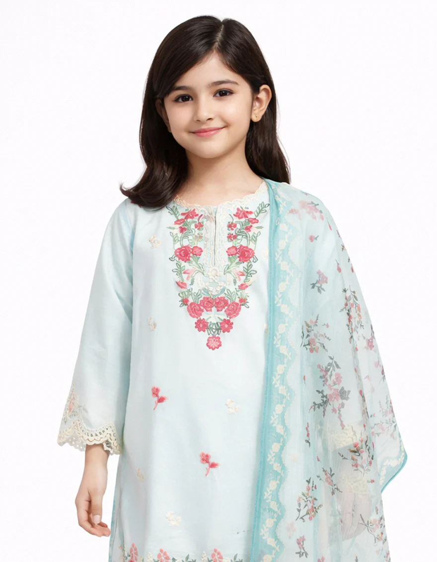 SKY BLUE LAWN 3PC STITCHED | JGK-S-JGP-26-1722 FB/SCHIFFIL FLORAL-A-3 - Image 2