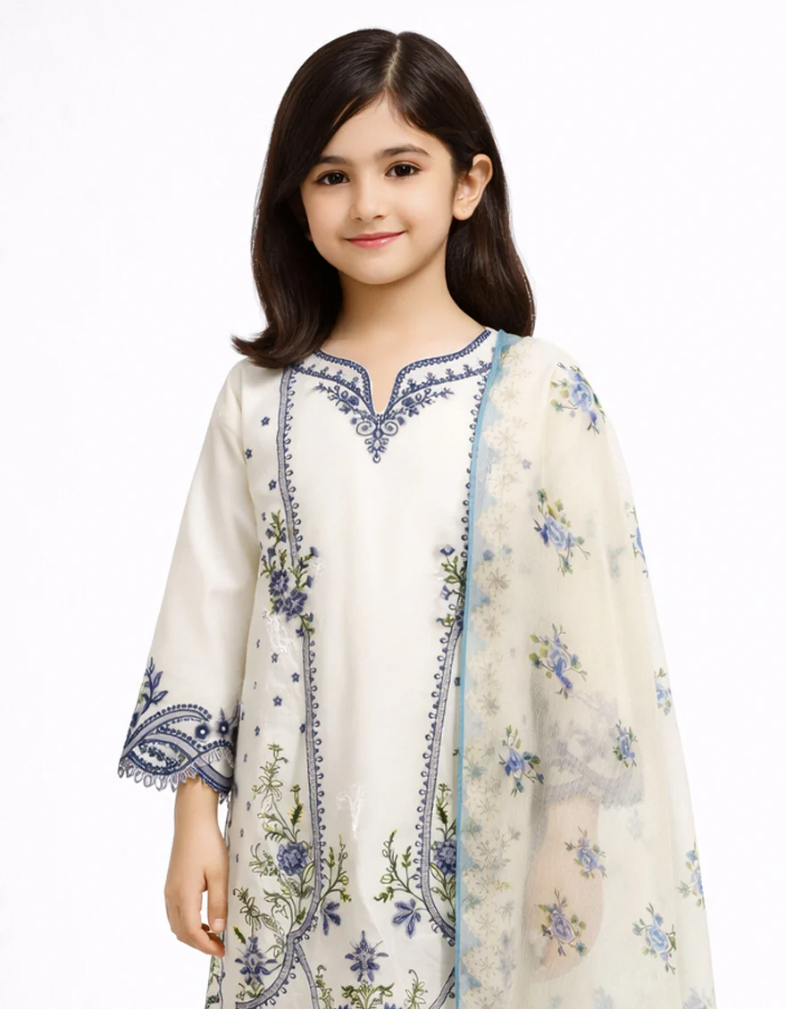 WHITE LAWN 3PC STITCHED | JGK-S-JGP-26-1723 FB/SCHIFFLI FLORAL-A-04 - Image 2