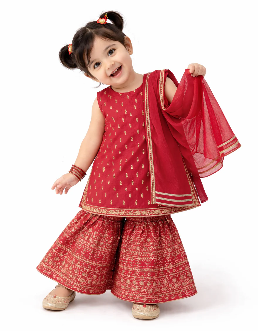 RED RAW SILK 3PC STITCHED | JGK-S-JIF-26-1740 FB/IRIS-6 - Image 3