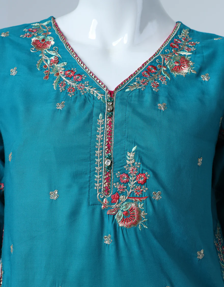 BLUE MAPLE SILK 3PC STITCHED | JGK-S-JTF-26-774 FB/RANG-E-ZARI-02 - Image 3