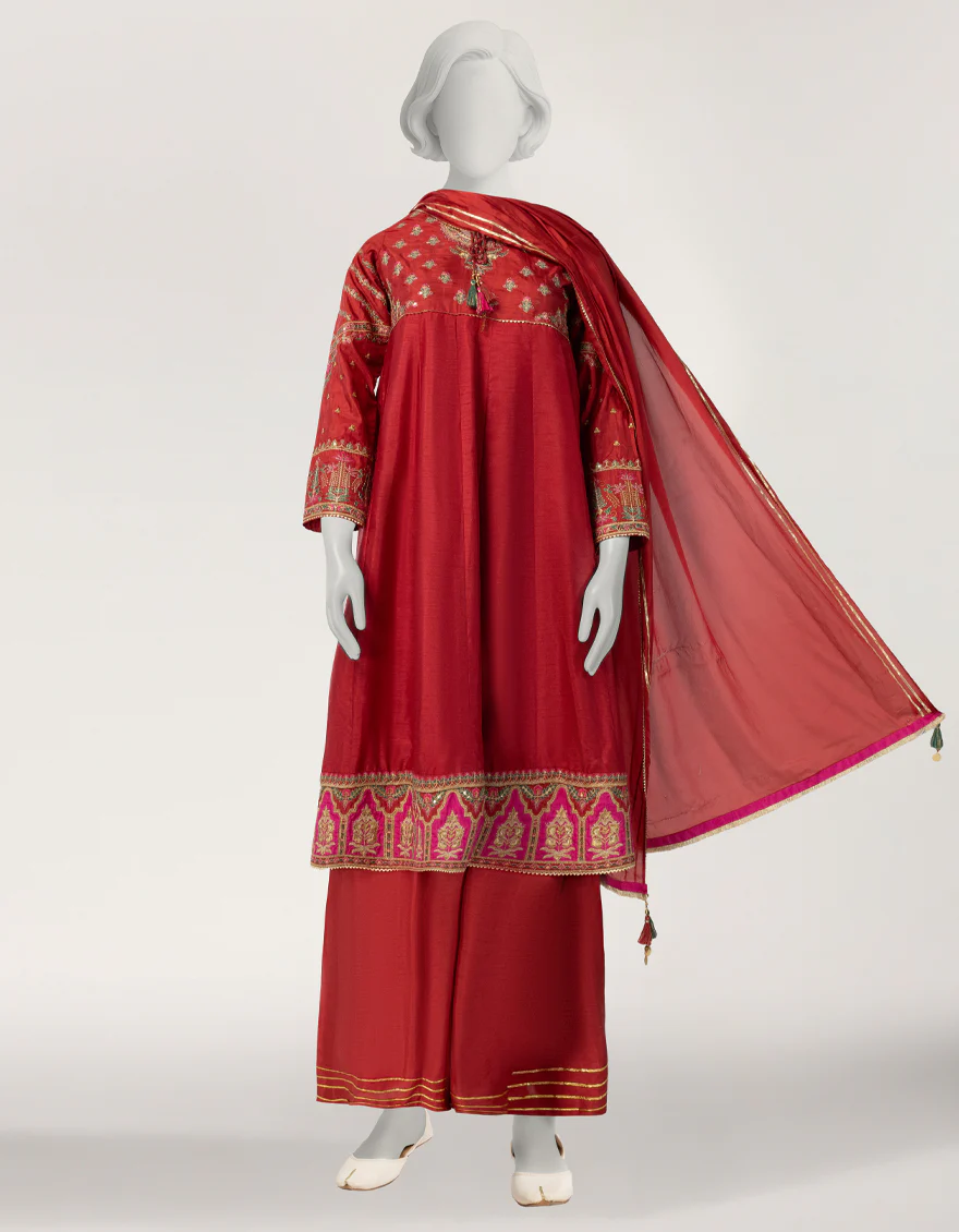 RED RAW SILK 3PC STITCHED | JGK-S-JTF-26-786 FB/RANG-E-ZARI-04 - Image 4