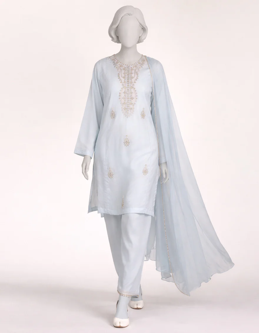 SKY BLUE LAWN 3PC STITCHED | JGK-S-JTP-26-684 FB/FOIL GOTA-04