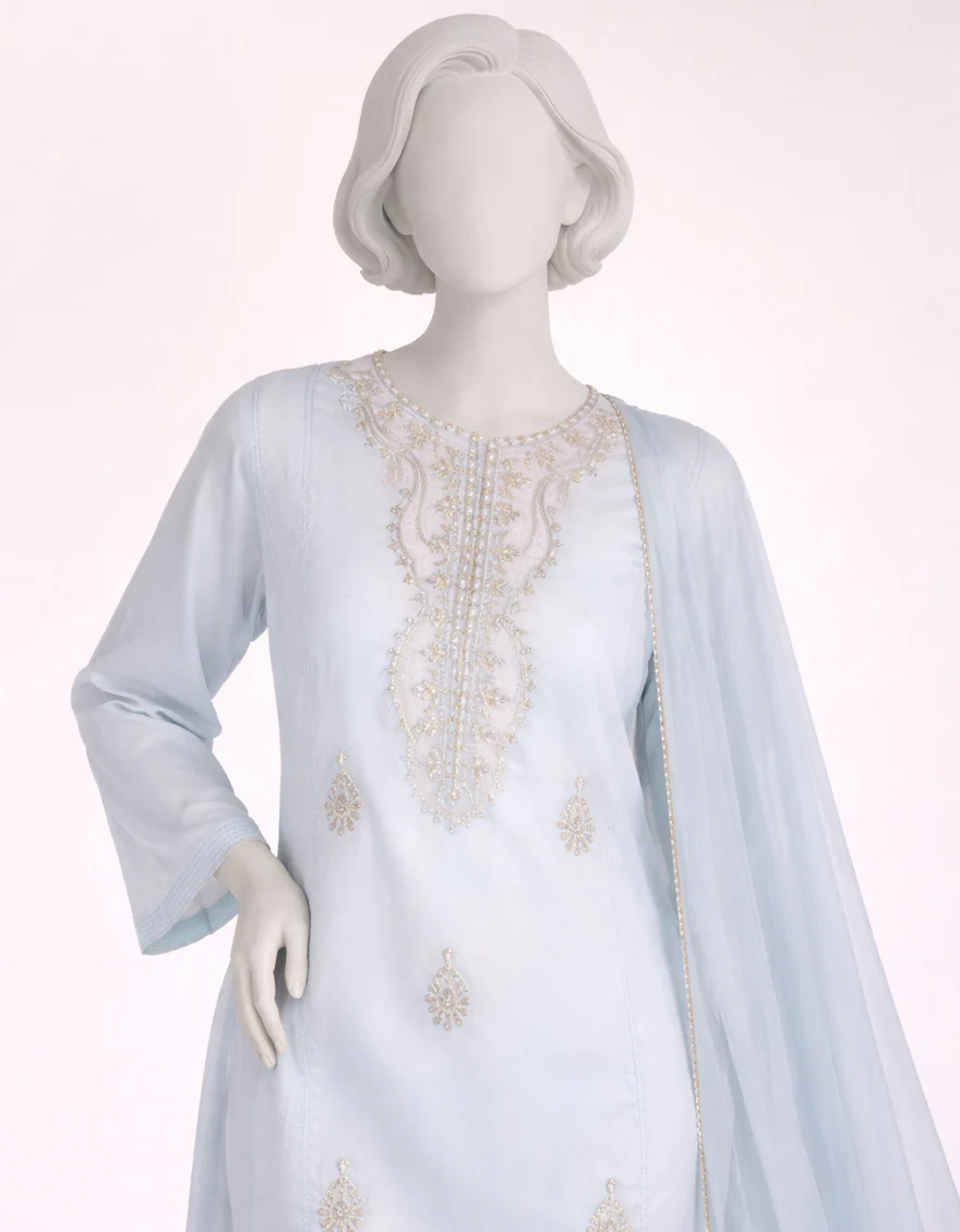 SKY BLUE LAWN 3PC STITCHED | JGK-S-JTP-26-684 FB/FOIL GOTA-04 - Image 2