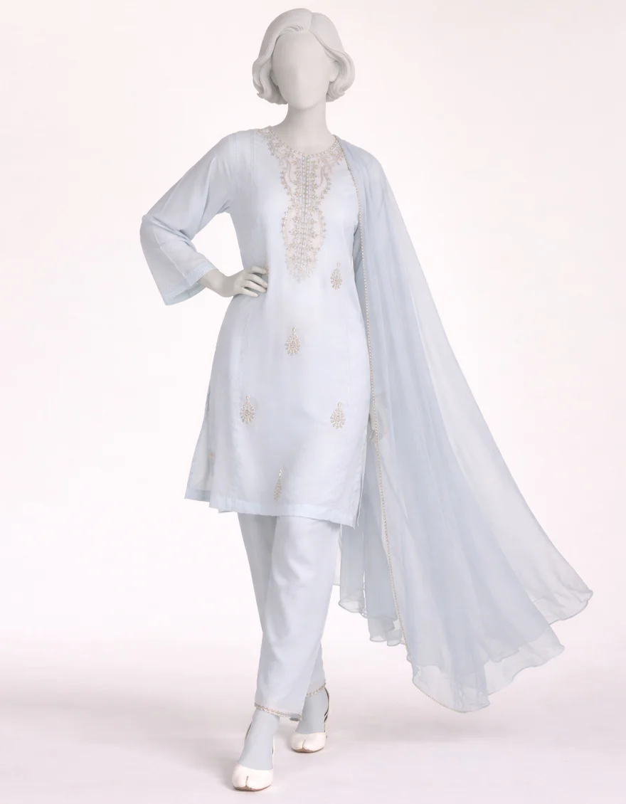 SKY BLUE LAWN 3PC STITCHED | JGK-S-JTP-26-684 FB/FOIL GOTA-04 - Image 4