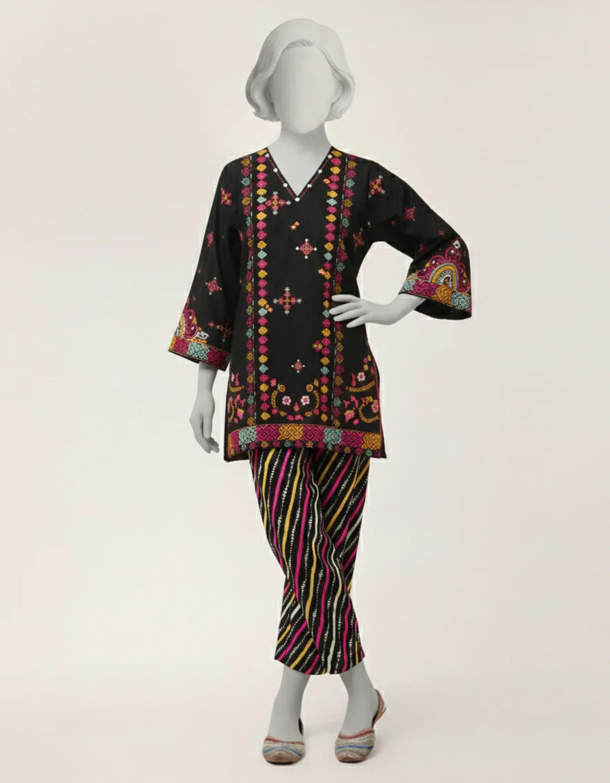BLACK LAWN 2PC STITCHED | JGK-S-JTST-26-569 FB/GEOMETRIC HERITAGE-1