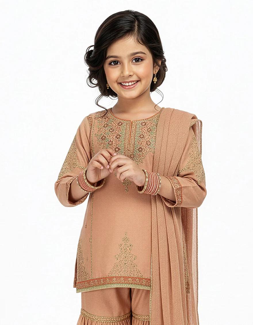 PEACH RAW SILK 3PC STITCHED | JGKL-S-JGF-26-1929 FB/SHIREEN-1 - Image 2