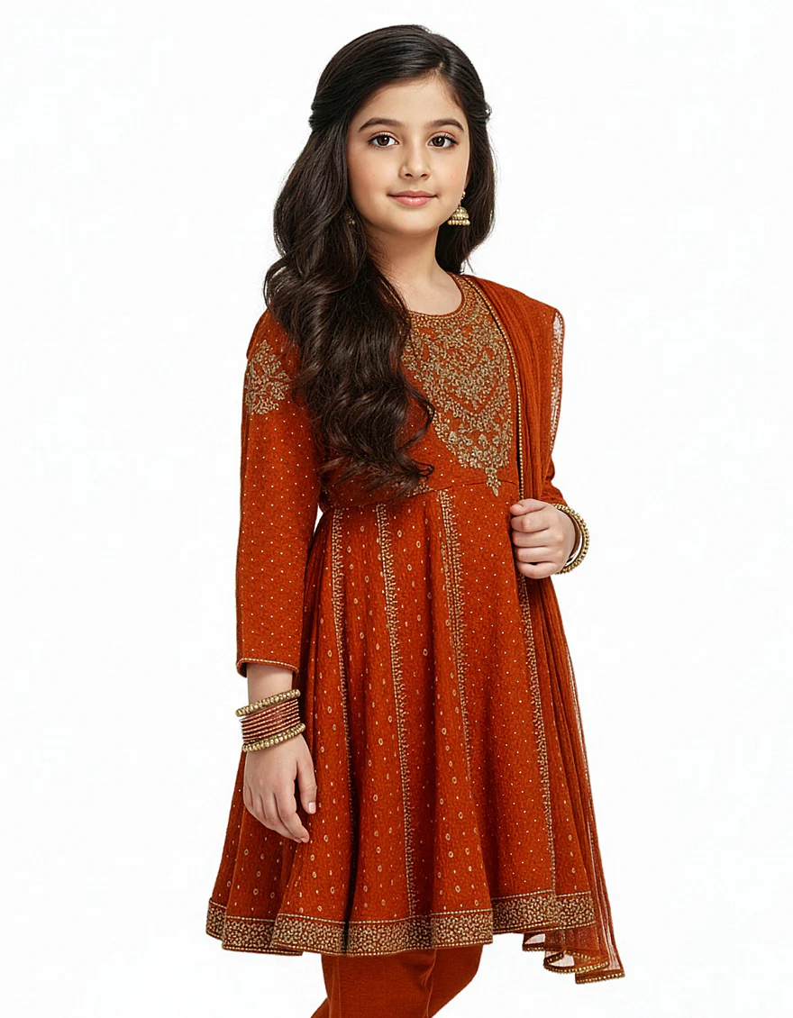 RUST RAW SILK 3PC STITCHED | JGKL-S-JGF-26-1930 FB/SHIREEN-2 - Image 2