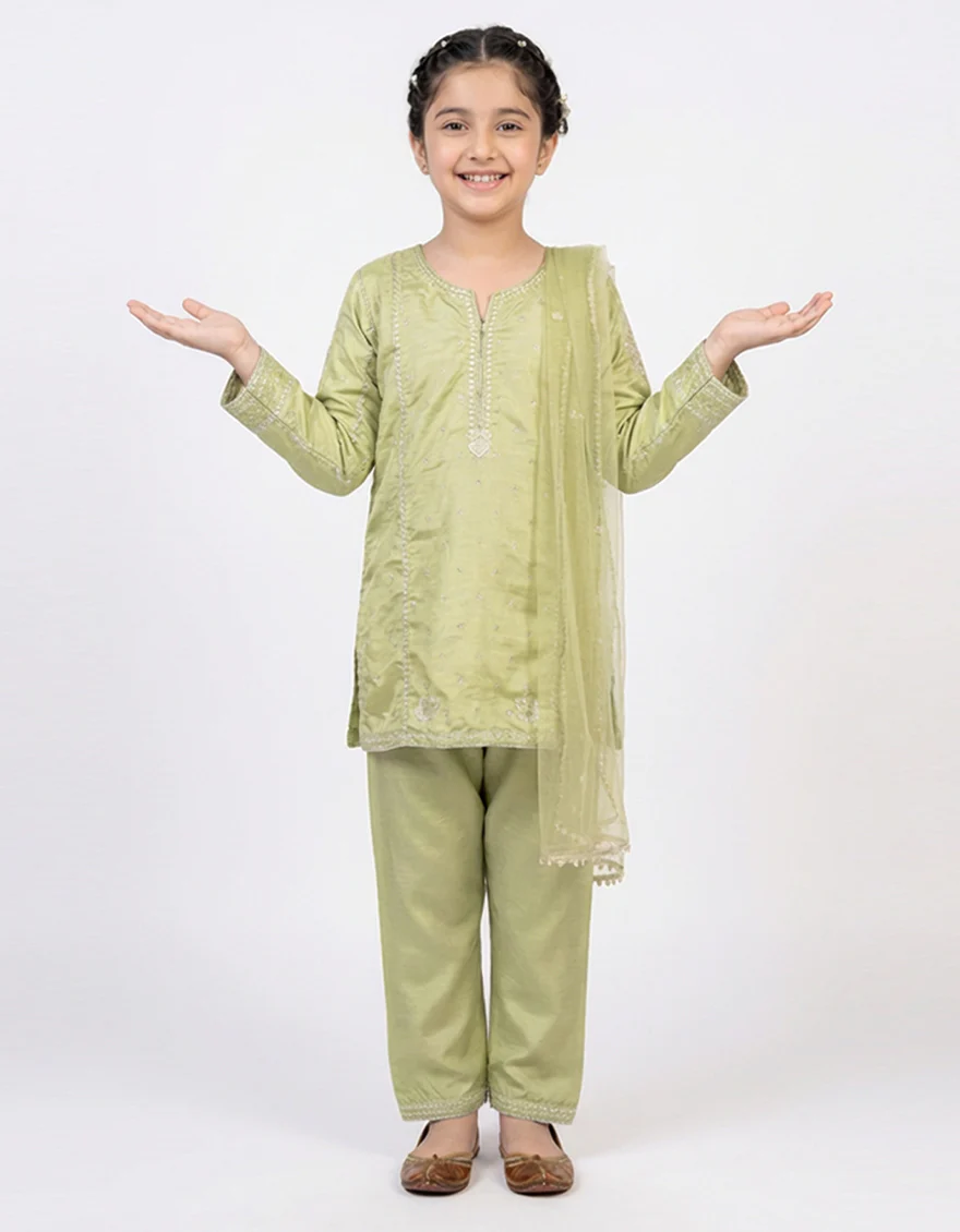 GREEN RAW SILK 3PC STITCHED | JGKL-S-JGF-26-1933 FB/SHIREEN-5