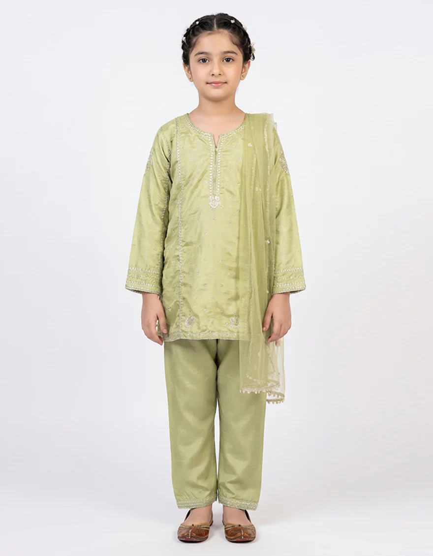 GREEN RAW SILK 3PC STITCHED | JGKL-S-JGF-26-1933 FB/SHIREEN-5 - Image 4