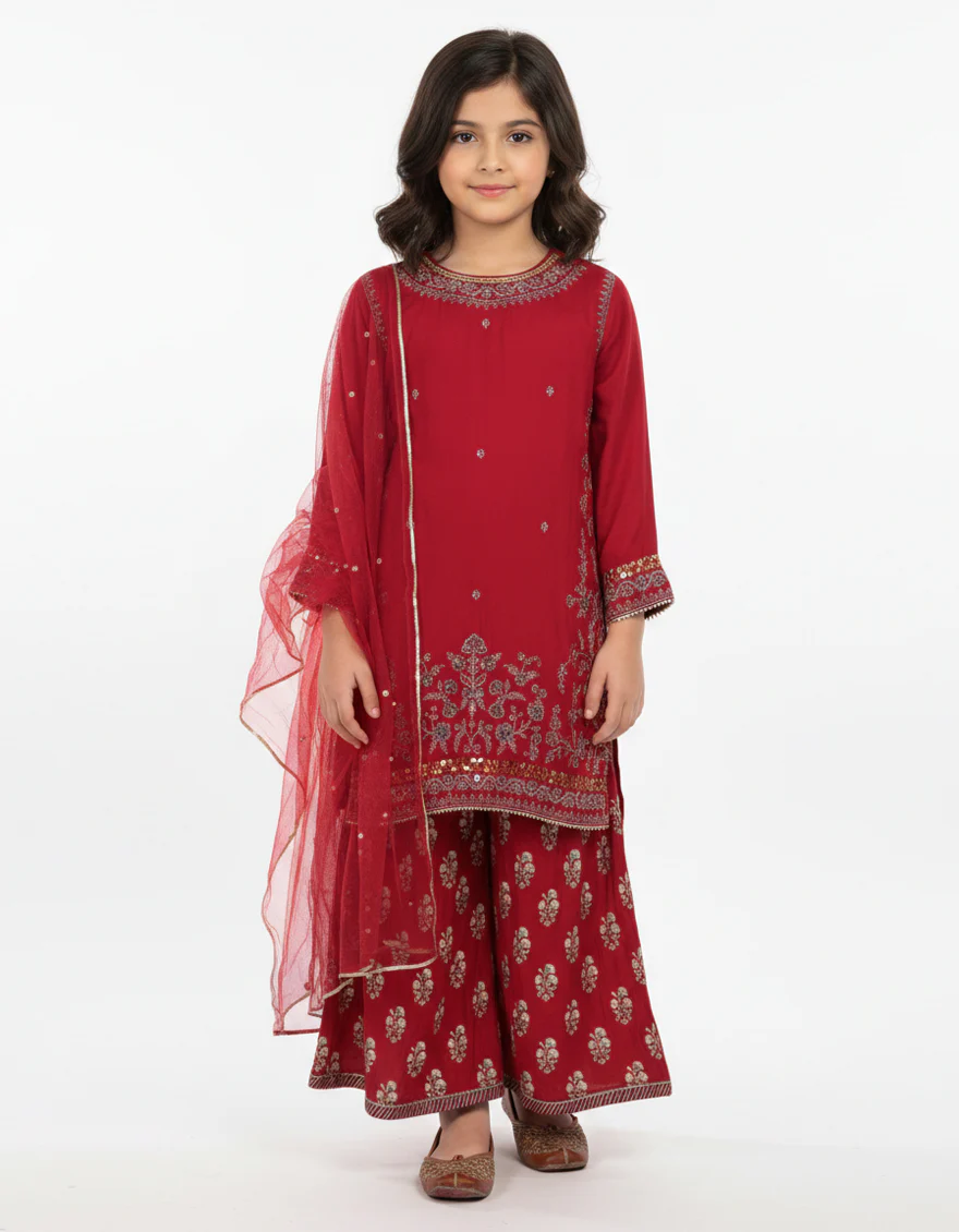 RED MAPLE SILK 3PC STITCHED | JGKL-S-JGF-26-1939 FB/SHIREEN-11