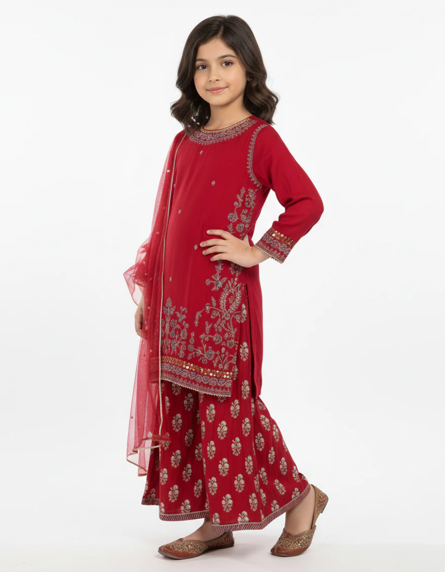 RED MAPLE SILK 3PC STITCHED | JGKL-S-JGF-26-1939 FB/SHIREEN-11 - Image 2