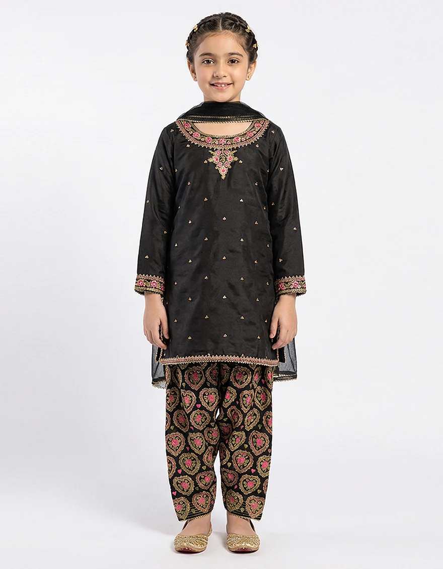 BLACK MAPLE SILK 3PC STITCHED | JGKL-S-JGF-26-1940 FB/SHIREEN-12