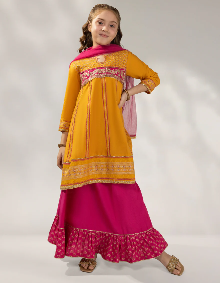 YELLOW SILK 3PC STITCHED | JGKL-W-JGF-25-1927 FB/SHIREEN-07