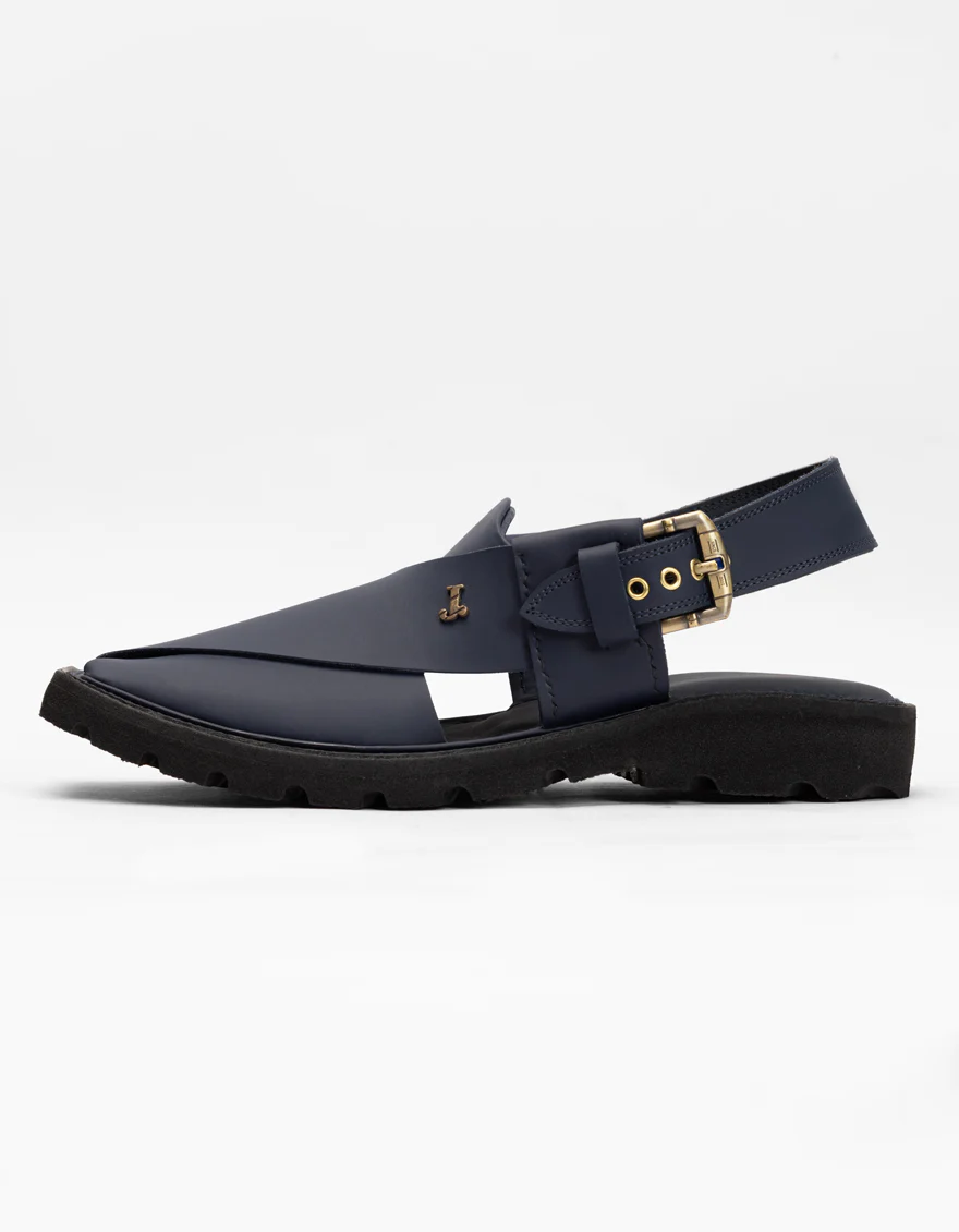 BLUE PLAIN PESHAWARI SANDALS | JJFW-JPC-052-PU/S26-ZA-PLN - Image 3