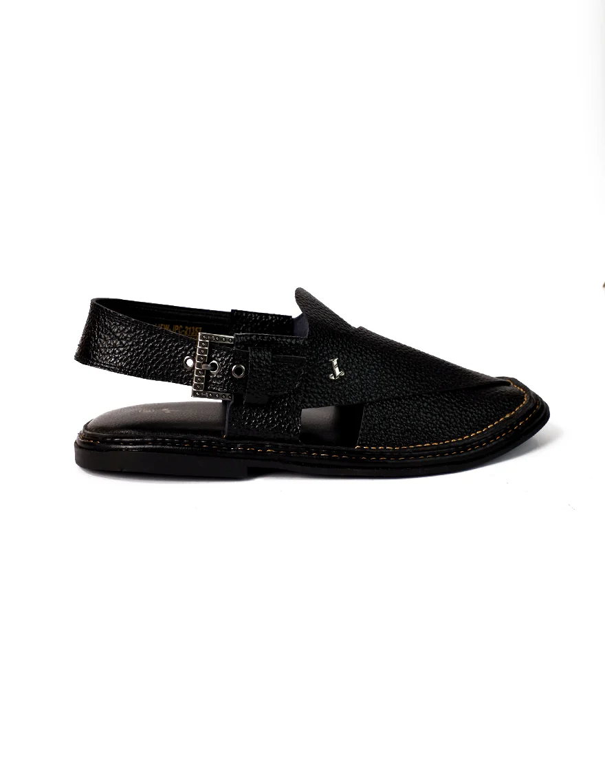 BLACK PLAIN PESHAWARI SANDALS | JJFW-JPC-21357/S25-MQ-TXT - Image 3