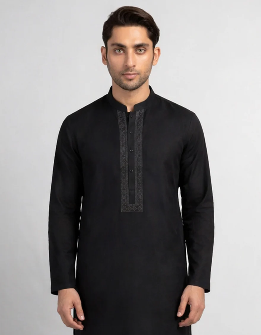 BLACK COTTON KURTA | JJK-A-60009/S26/JJ10832-CL - Image 2