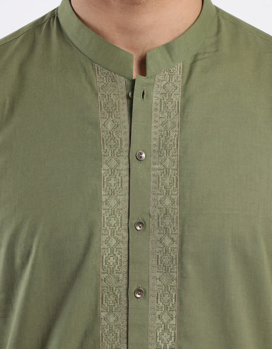 GREEN COTTON KURTA | JJK-A-60011/S26/JJ10832-CL - Image 3