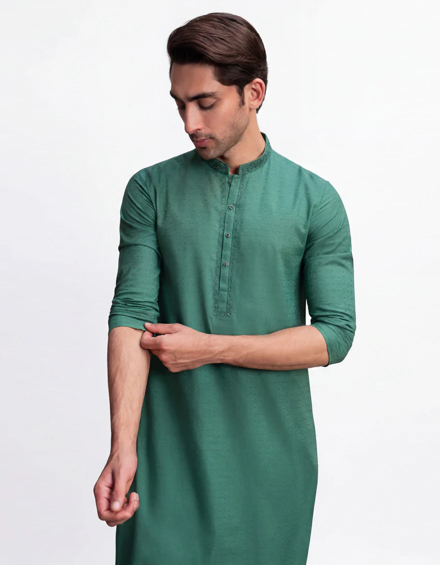 GREEN COTTON KURTA | JJK-S-30047/S26/JJ10710-SF - Image 2