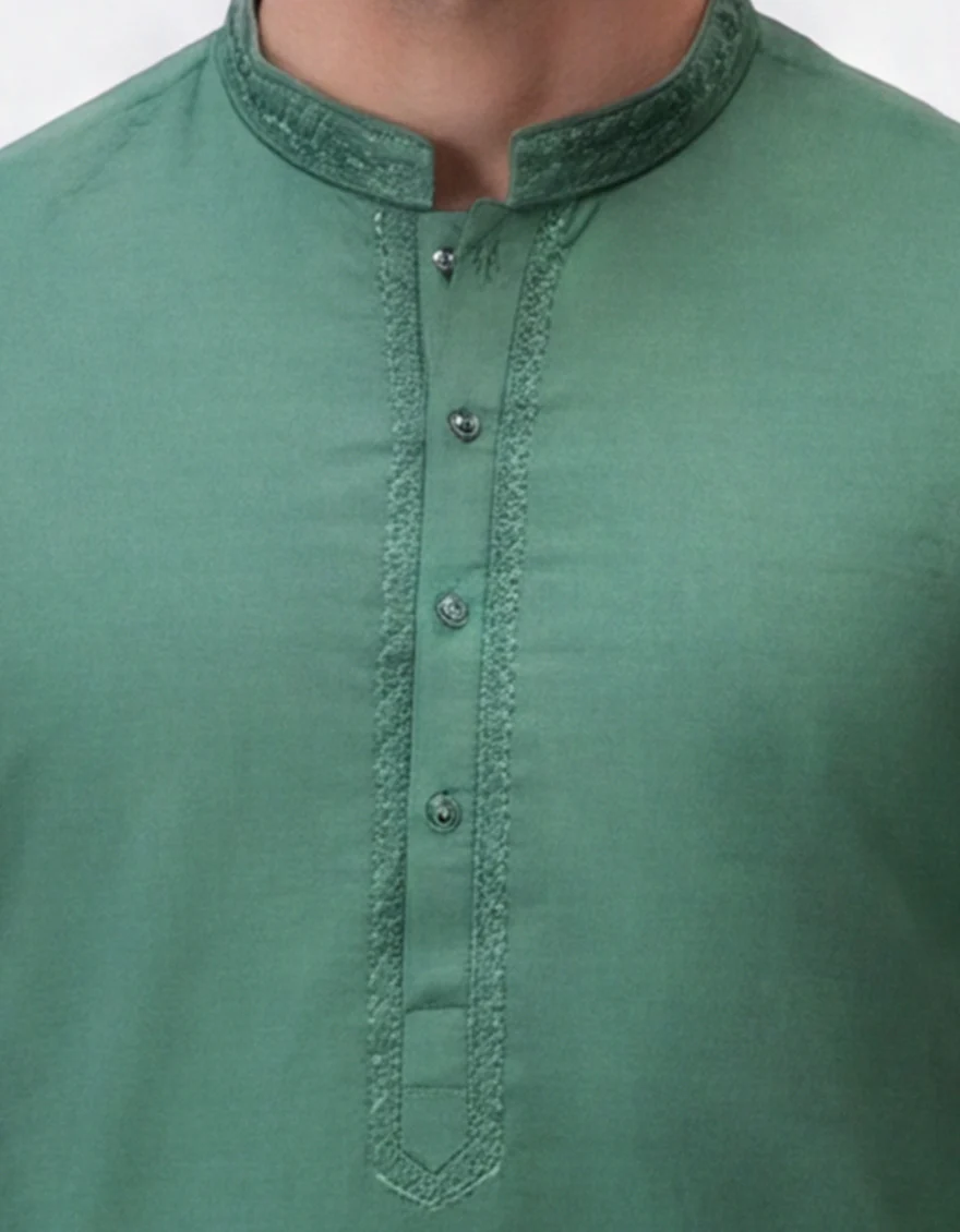 GREEN COTTON KURTA | JJK-S-30047/S26/JJ10710-SF - Image 3