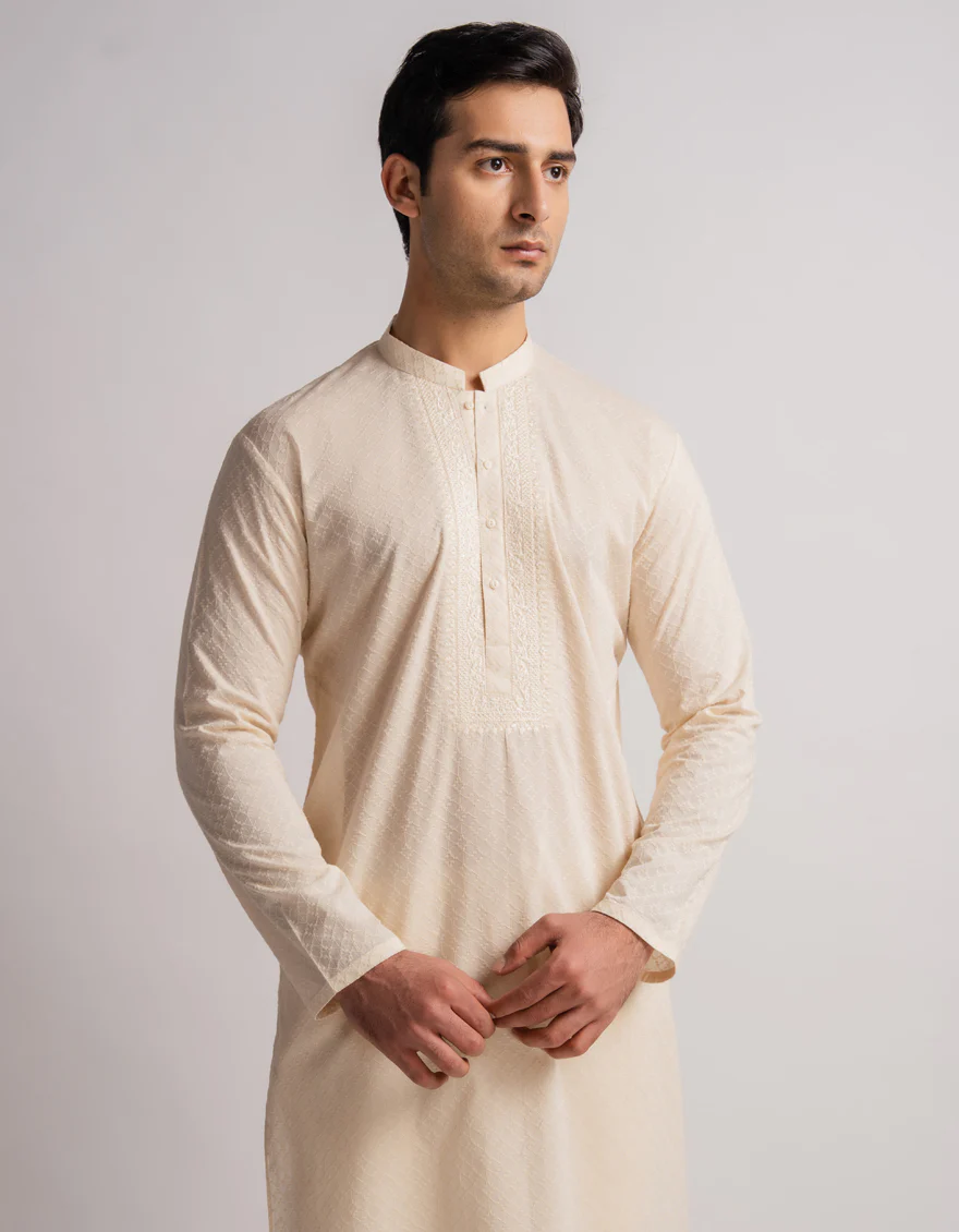 CREAM COTTON KURTA | JJK-S-50592/S26/JJ10651-FL - Image 2