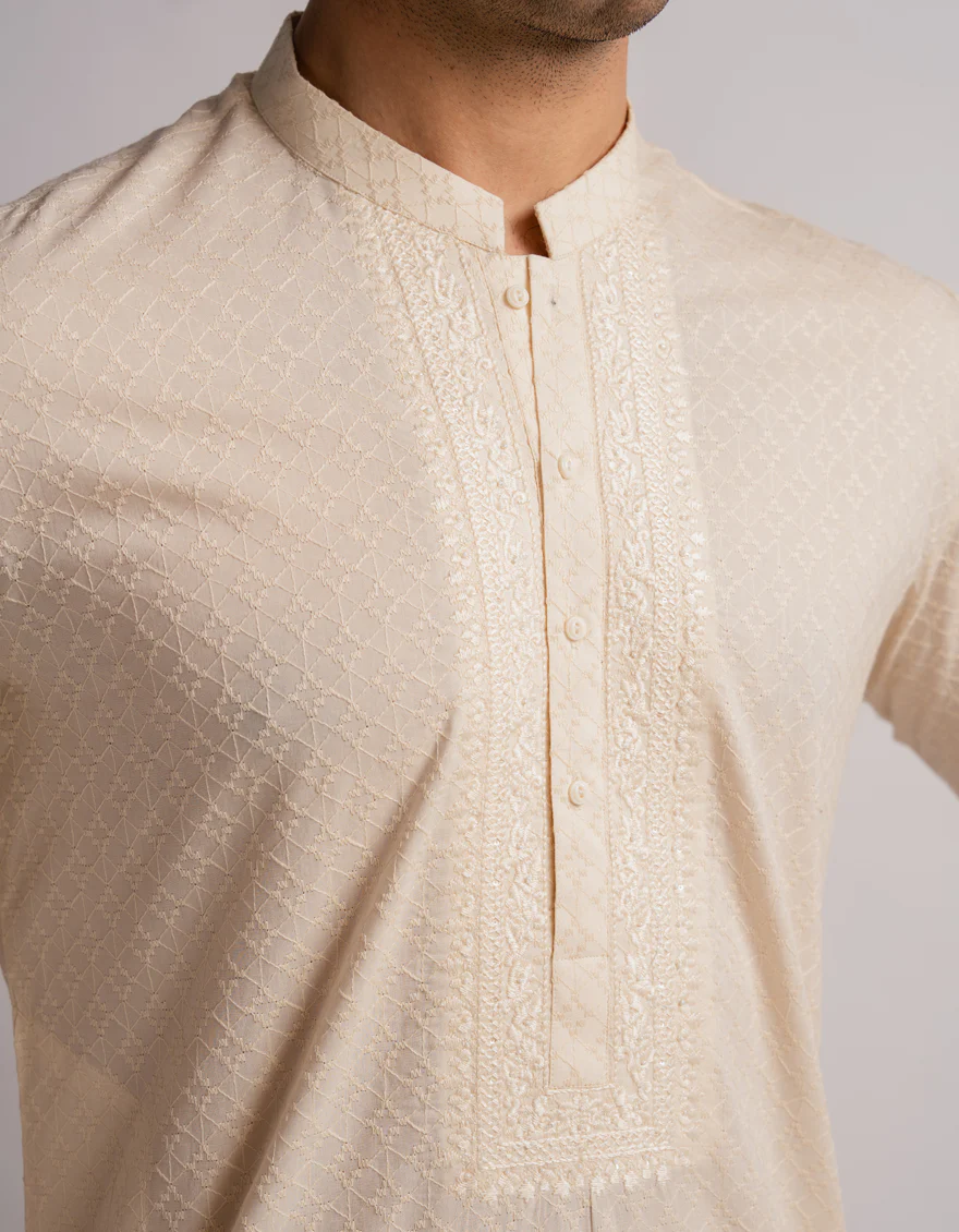 CREAM COTTON KURTA | JJK-S-50592/S26/JJ10651-FL - Image 3