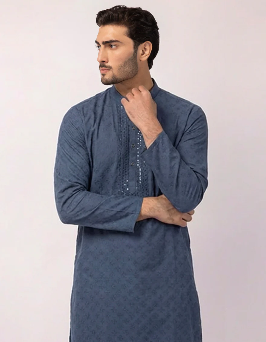 BLUE COTTON KURTA | JJK-S-50597/S26/JJ10651-FL - Image 2