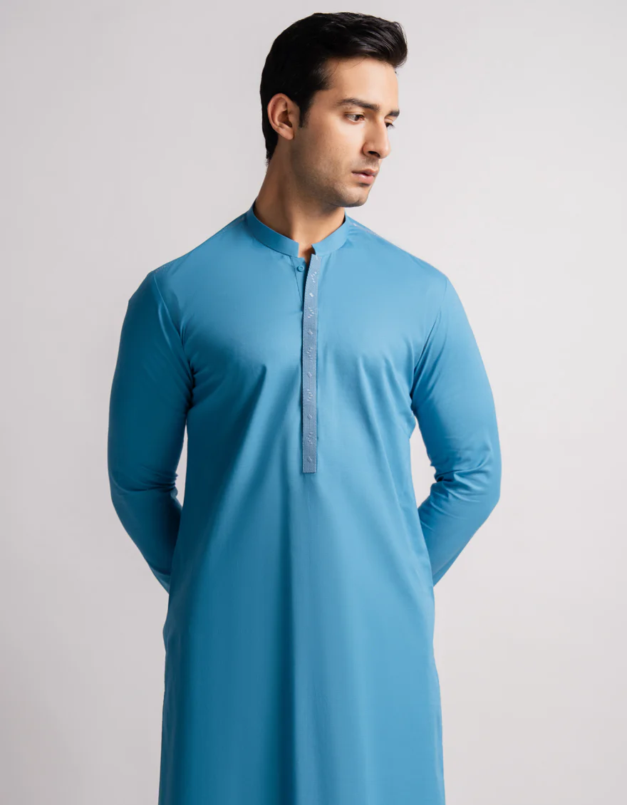 AQUA BLUE COTTON KURTA | JJK-S-60016/S26/JJ10831-SF - Image 2