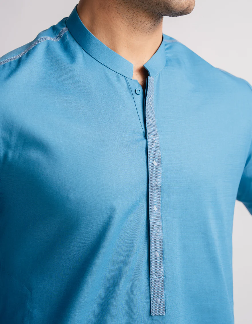 AQUA BLUE COTTON KURTA | JJK-S-60016/S26/JJ10831-SF - Image 3
